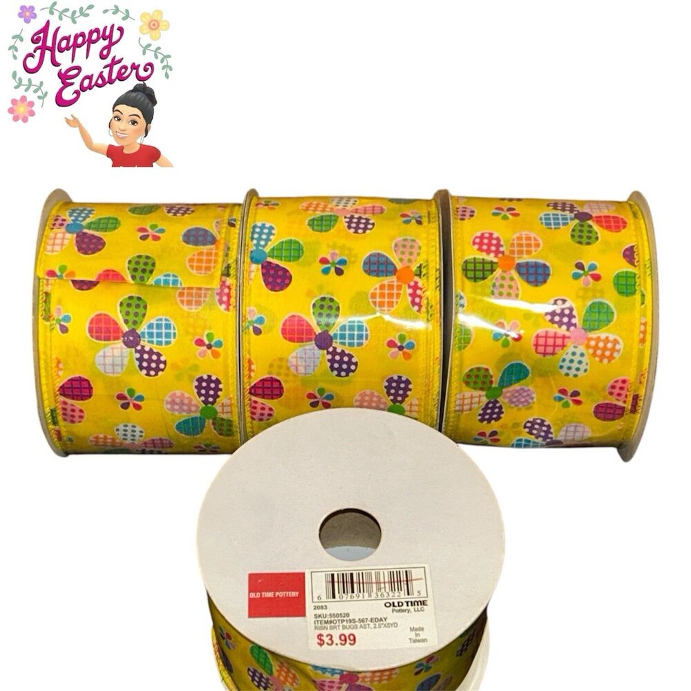 4x Easter Egg Wire Edged Ribbon 5 Yards Each